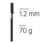 A slim smartphone case with a black carbon-fiber pattern and a rose-gold accent ring, shown next to text stating thickness as 1.2 mm and weight as 70 g on a white background.

Milano Black Florence Purple Dolomite Blue Tuscan Sunset Brown Tuscan Espresso Siena Burnt Rust Modena Mist Verona Peach Venetian Navy Amalfi Blue Etna Magma Capri Sapphire Roman Black Alpine Green Sicilian Sand Positano Sun Frazzata 