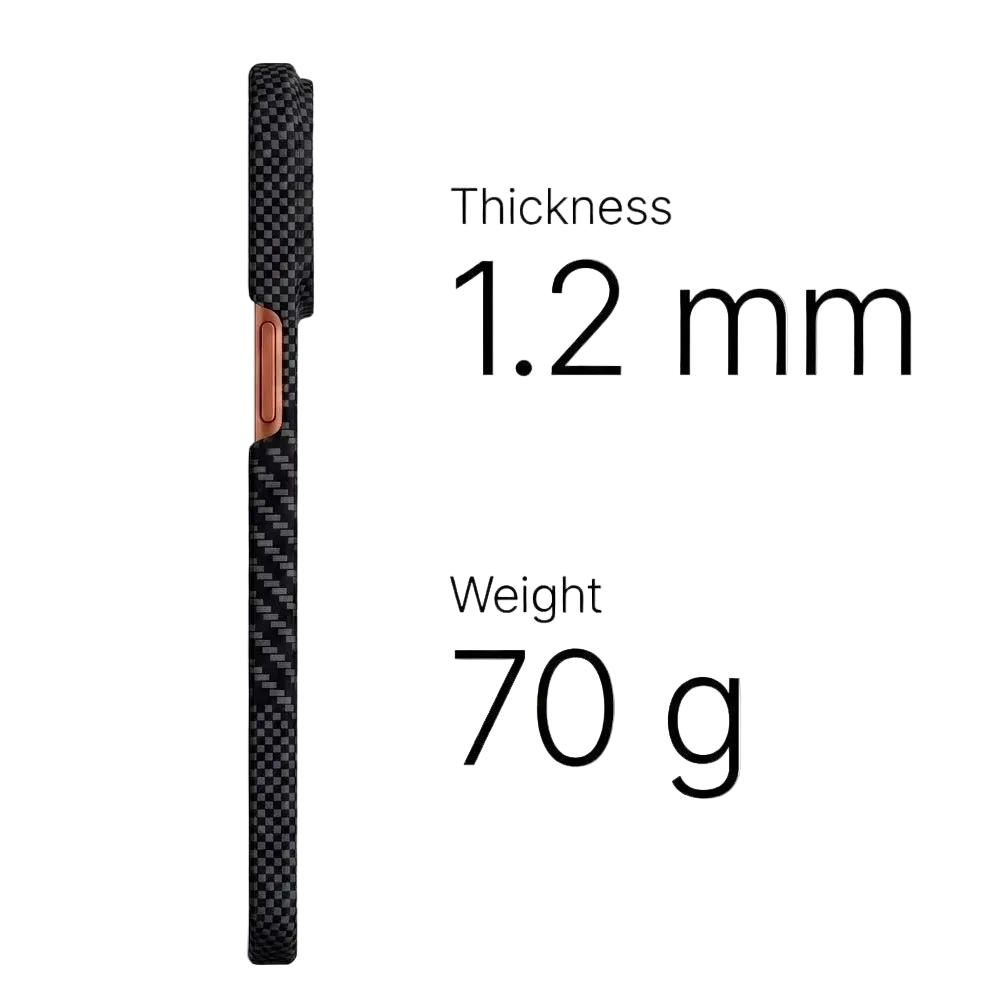 A slim smartphone case with a black carbon-fiber pattern and a rose-gold accent ring, shown next to text stating thickness as 1.2 mm and weight as 70 g on a white background.

Milano Black Florence Purple Dolomite Blue Tuscan Sunset Brown Tuscan Espresso Siena Burnt Rust Modena Mist Verona Peach Venetian Navy Amalfi Blue Etna Magma Capri Sapphire Roman Black Alpine Green Sicilian Sand Positano Sun Frazzata 